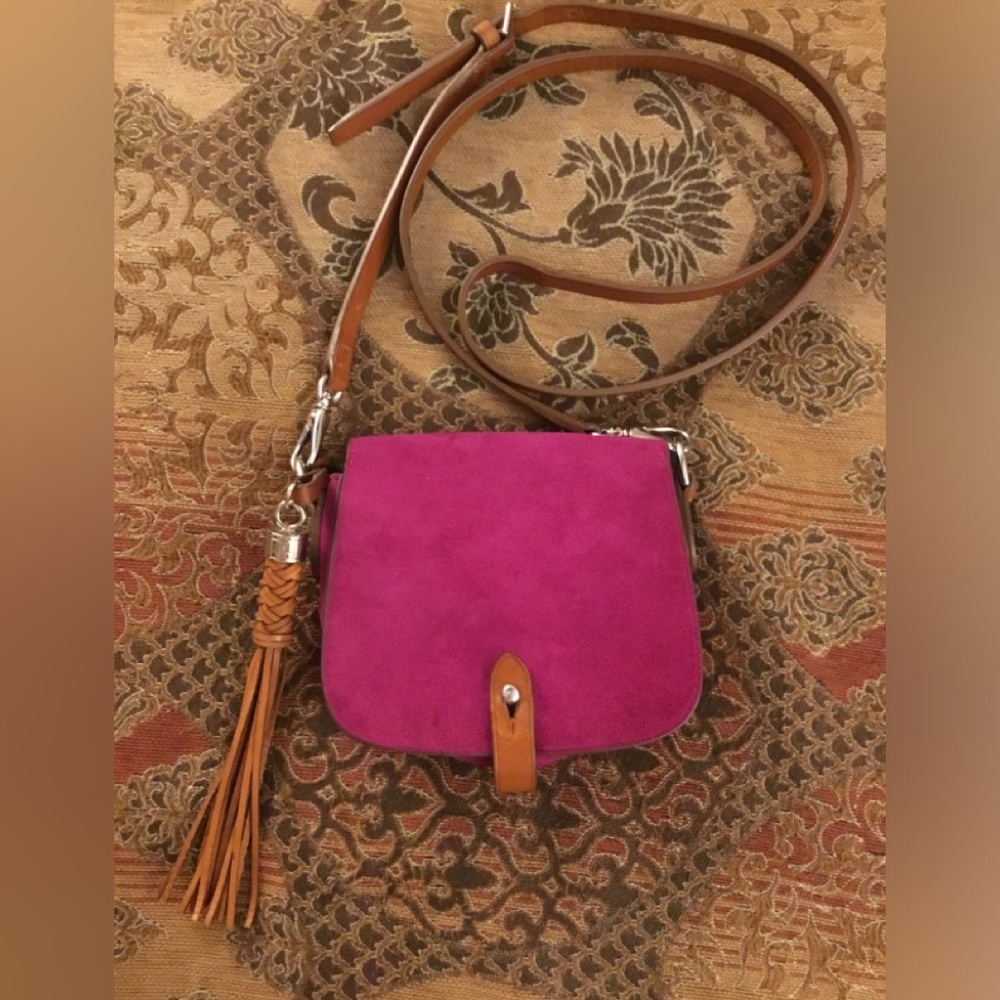 Ralph Lauren ID Collection Fuchsia Suede Crossbody Saddle Bay - Made in Italy.